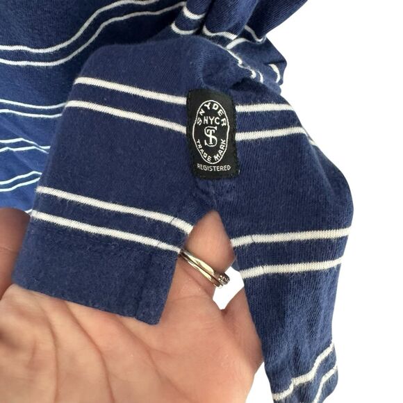 Todd Snyder Polo Shirt Mens Medium Navy Blue White Stripes Button Collar Preppy - Picture 3 of 6
